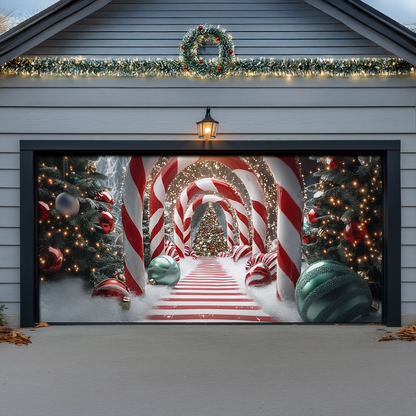 Shineful Garage Door Banner Decoration Candy Cane Wonderland