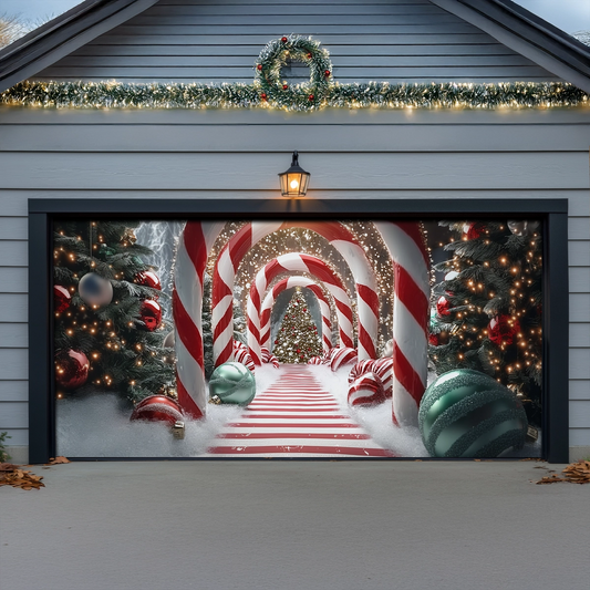 Shineful Garage Door Banner Decoration Candy Cane Wonderland