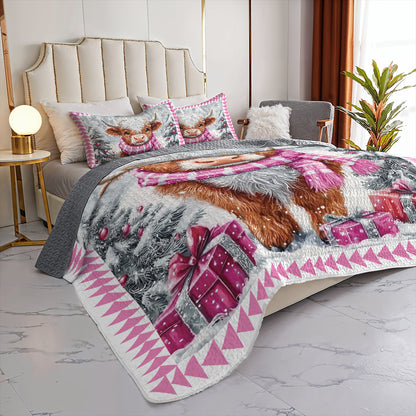 Shineful All Season Quilt 3-Piece Set Cozy Winter Highland Cow