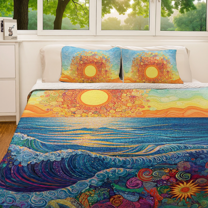 Shineful All Season Quilt 3-Piece Set Psychedelic Sun & Sea