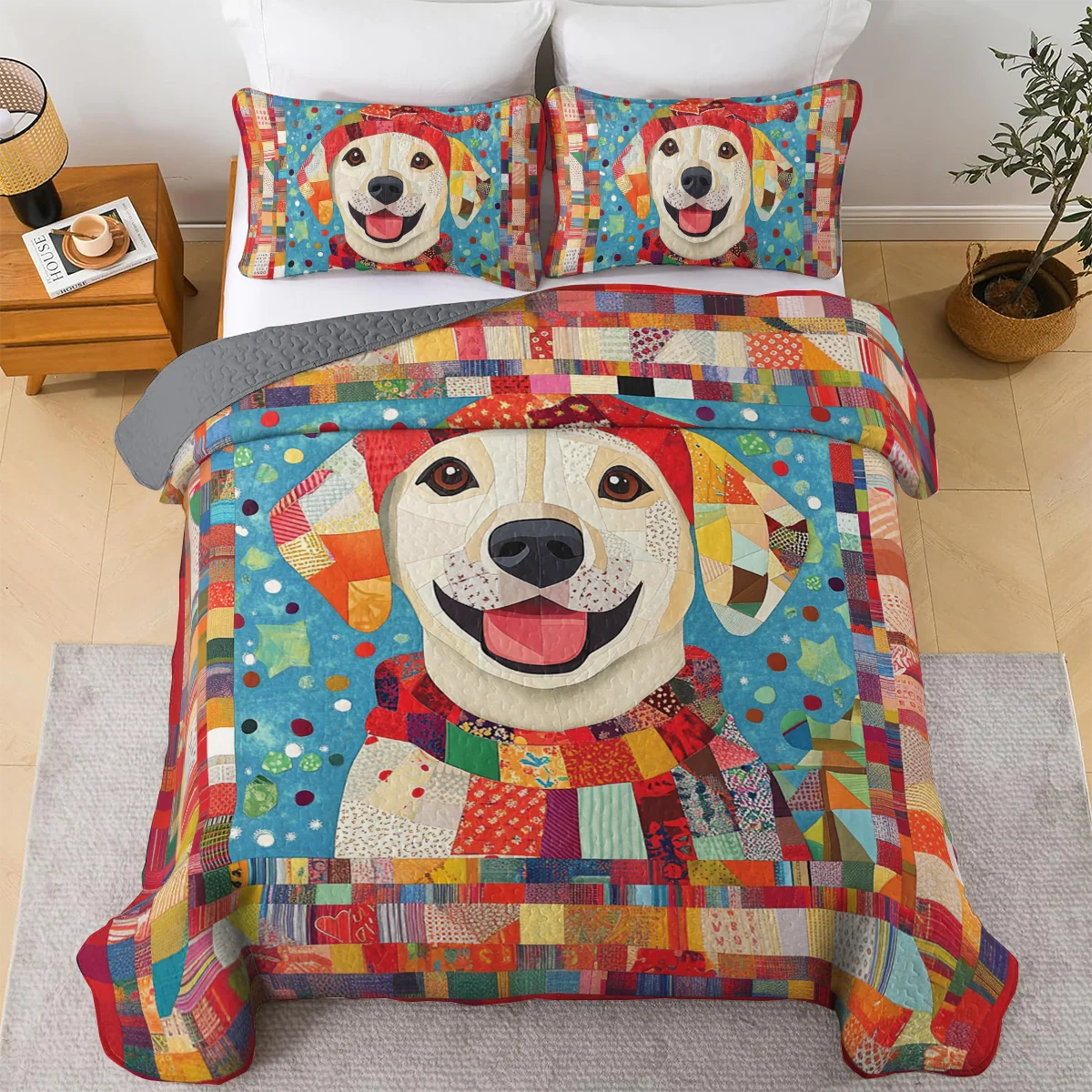 Shineful All Season Quilt 3-Piece Set Labrador Joy Patchwork