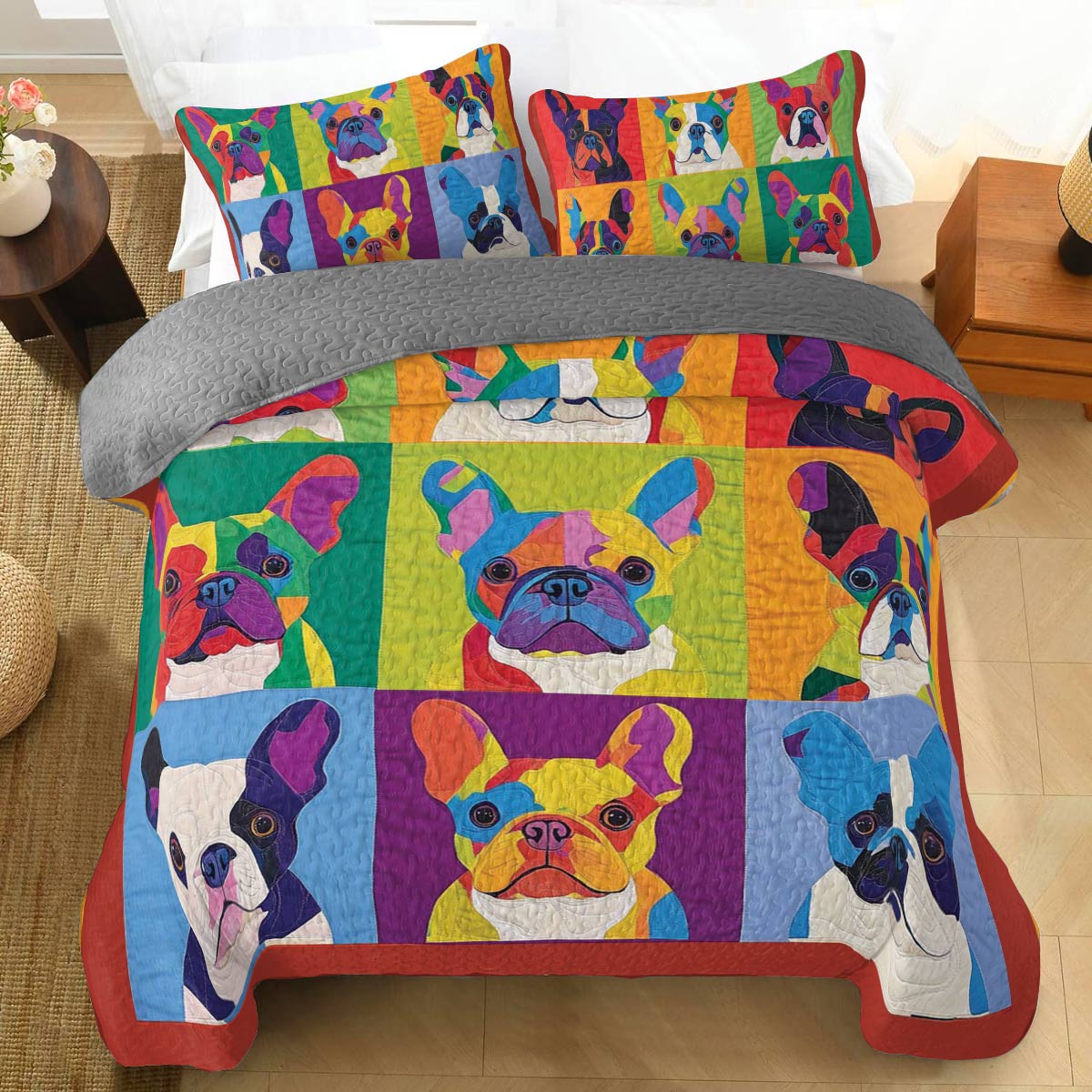 Shineful All Season Quilt 3-Piece Set Vibrant Bulldogs