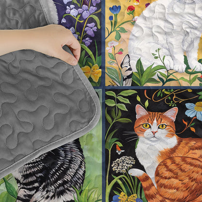 Shineful Quilt 3-Piece Set Cat Floral Felines