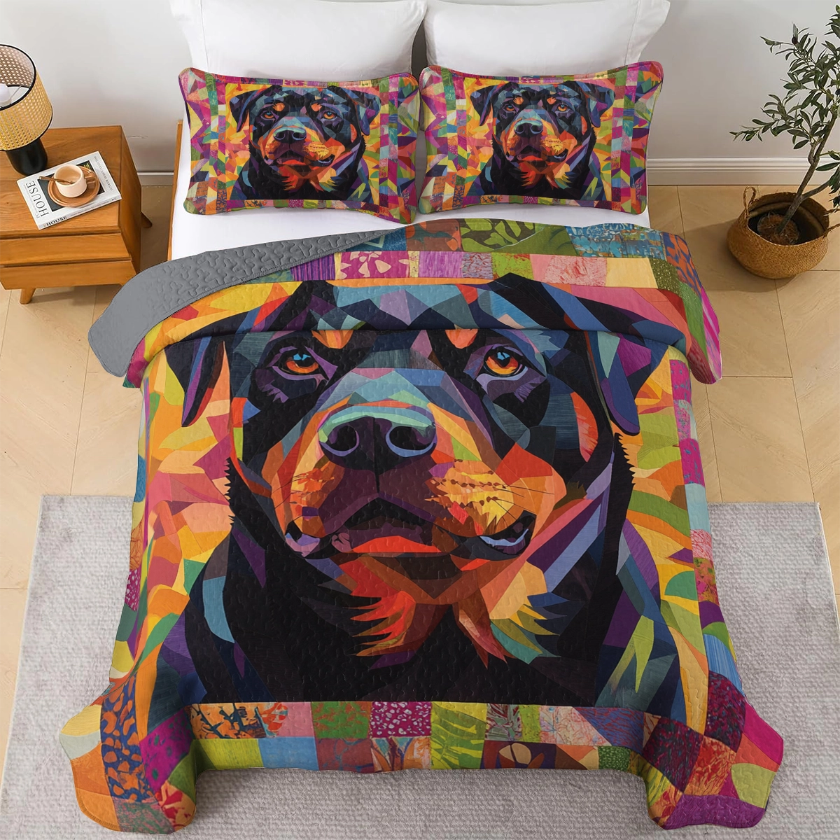 Shineful All Season Quilt 3-Piece Set - Vibrant Rottie