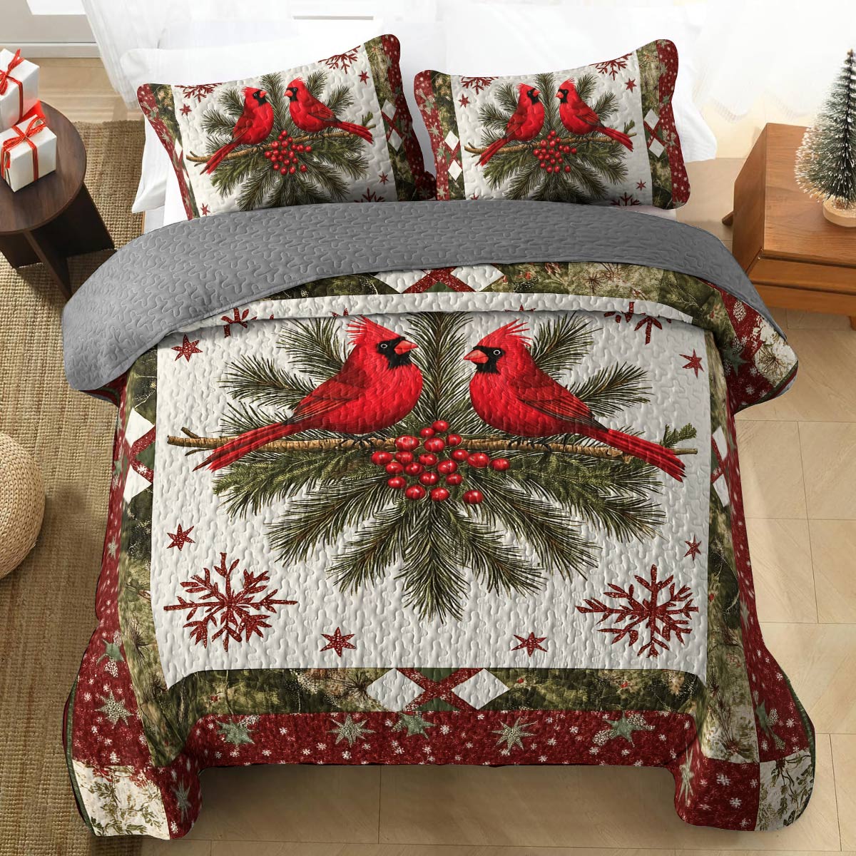 Shineful All Season Quilt 3-Piece Set - Cardinal Winter Warmth
