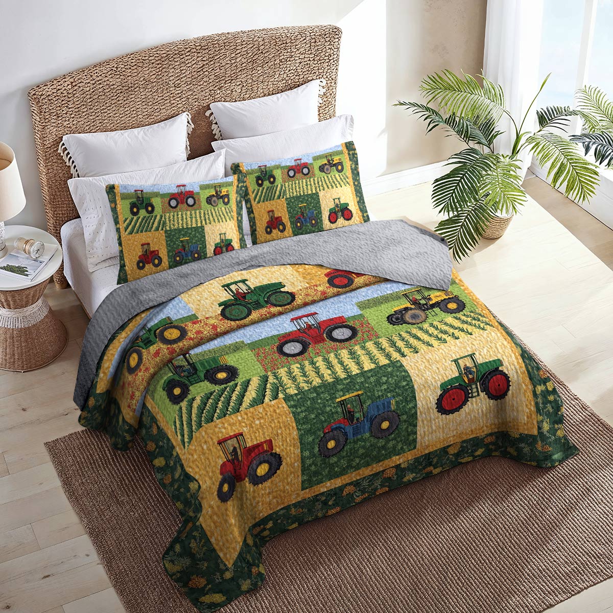Shineful All Season Quilt 3-Piece Set - Farmer Tractor Tales
