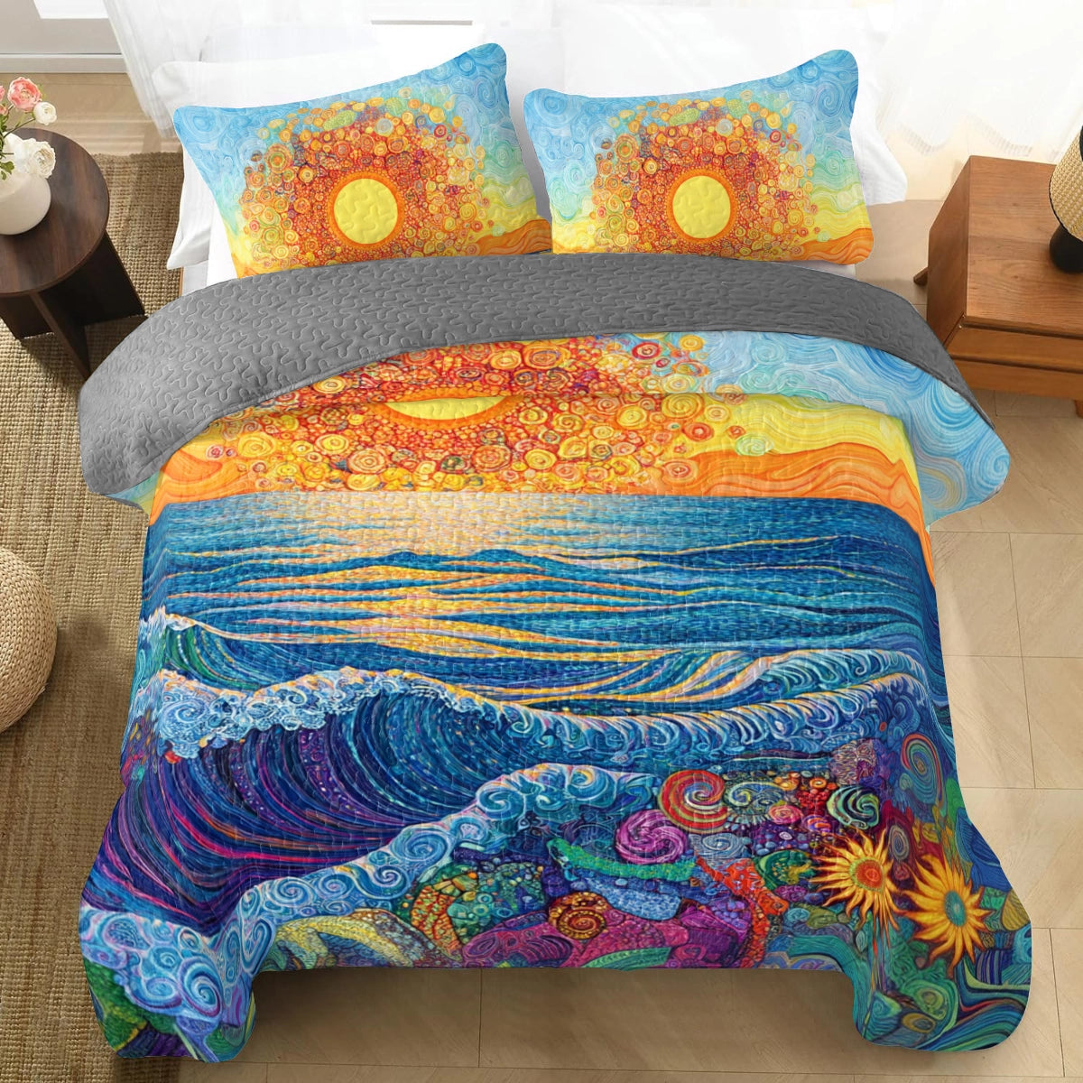 Shineful All Season Quilt 3-Piece Set Psychedelic Sun & Sea