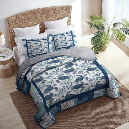 Shineful All Season Quilt 3-Piece Set Blue Ocean Turtle