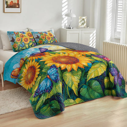 Shineful All Season Quilt 3-Piece Set Sunflower & Butterfly Garden