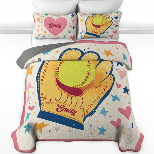 Shineful All Season Quilt 3-Piece Set - Personalized Softball Sweet Dreams