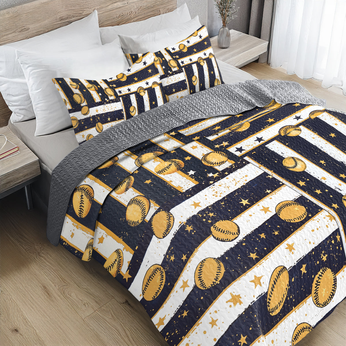 Shineful All Season Quilt 3-Piece Set Softball Dreams