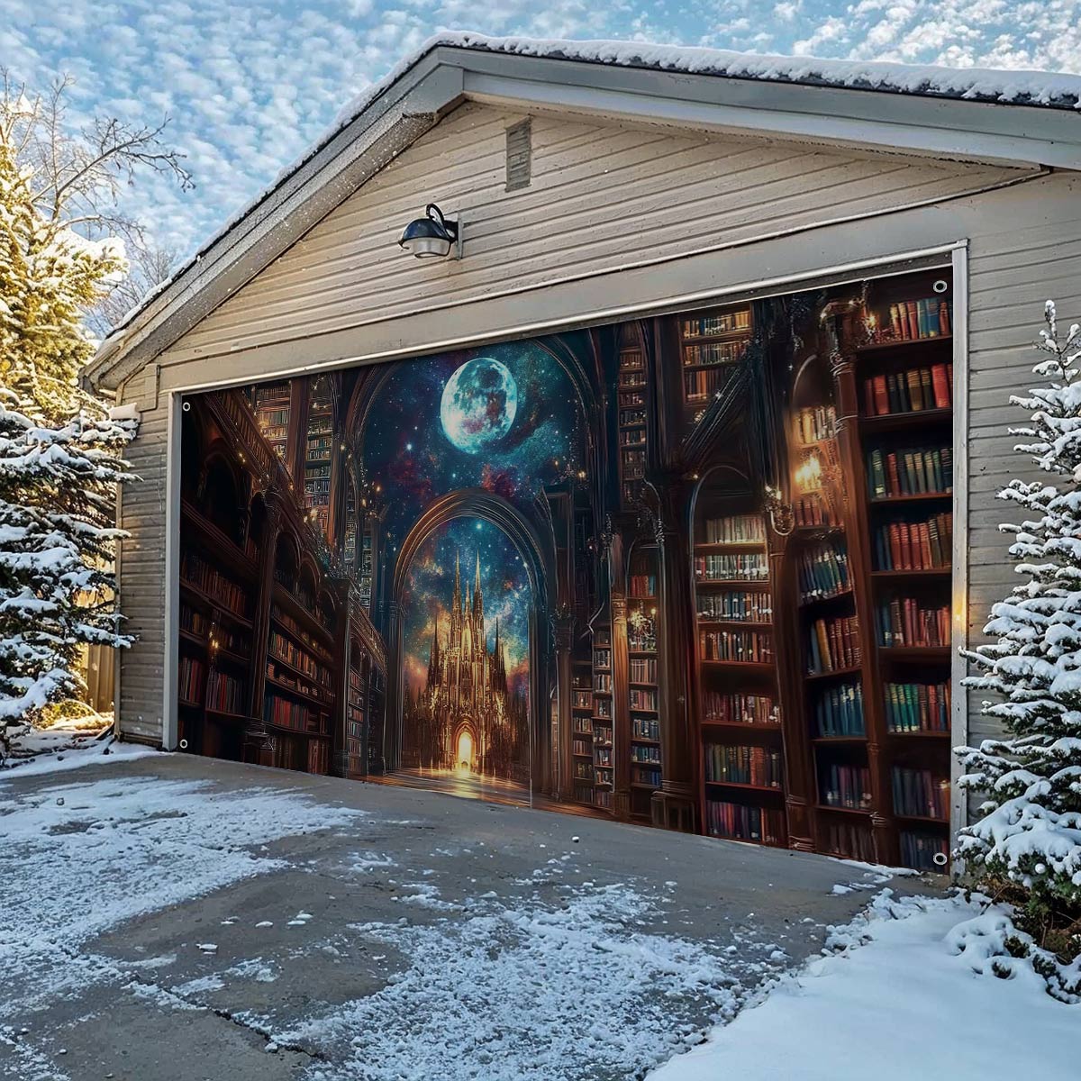 Shineful Garage Door Banner Decoration Enchanted Library