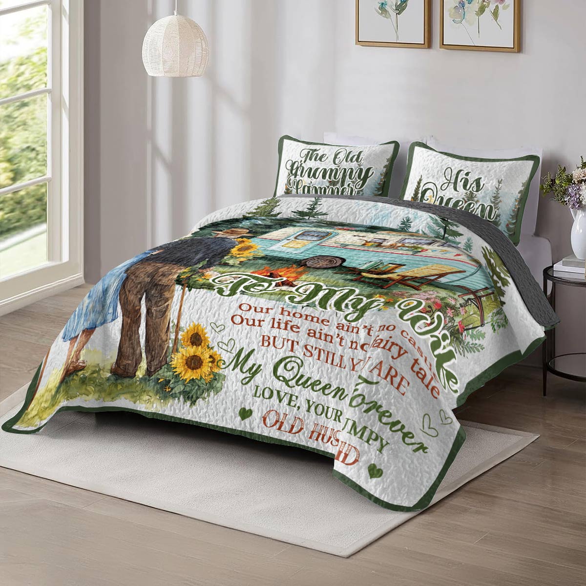 Shineful All Season Quilt 3-Piece Set Camping Partners Quote