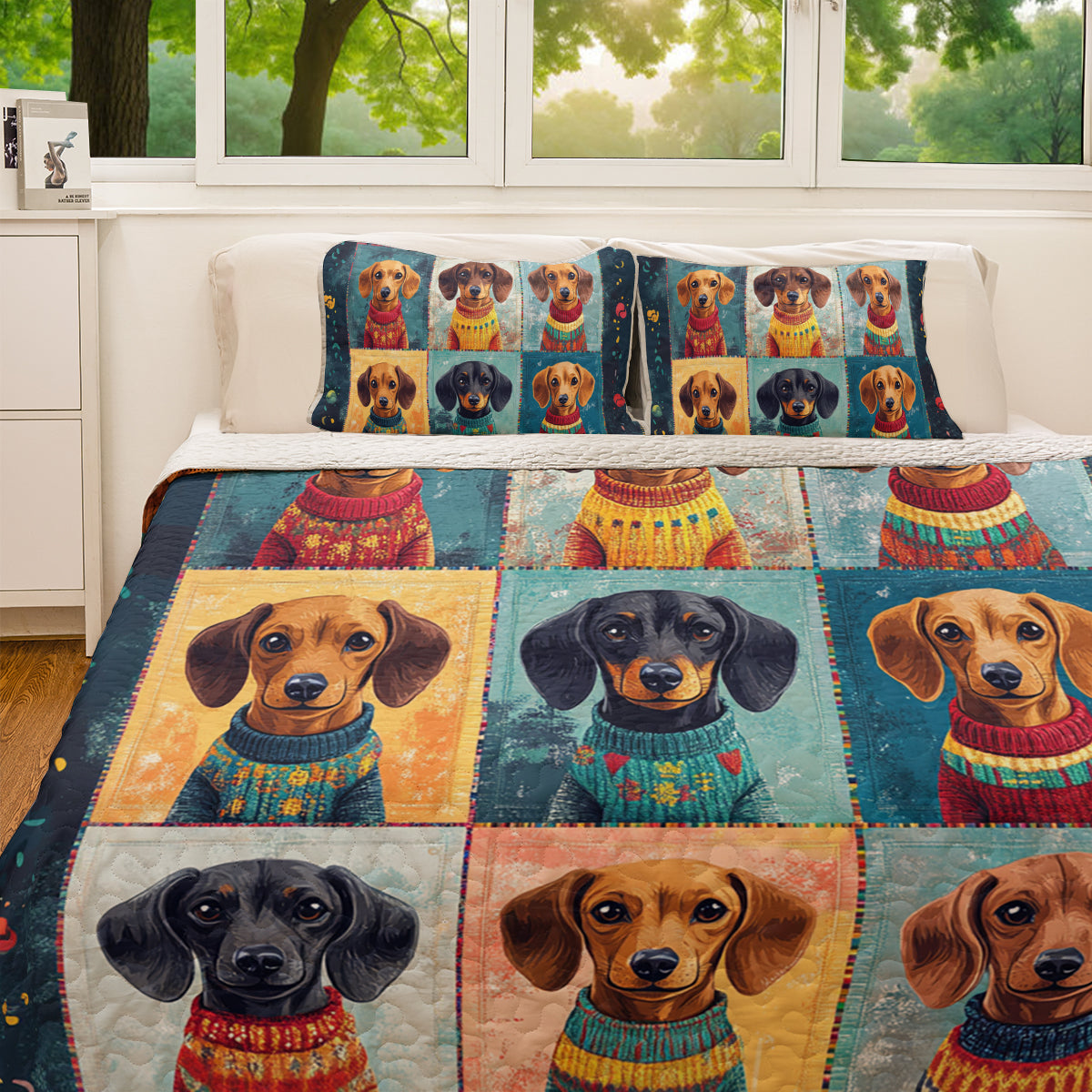 Shineful All Season Quilt 3-Piece Set Retro Dachshund