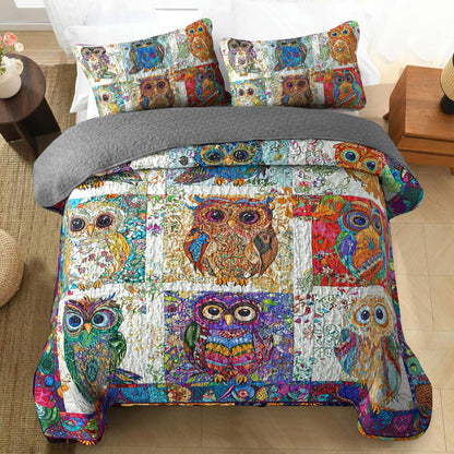 Shineful All Season Quilt 3-Piece Set Owl Damask Pattern