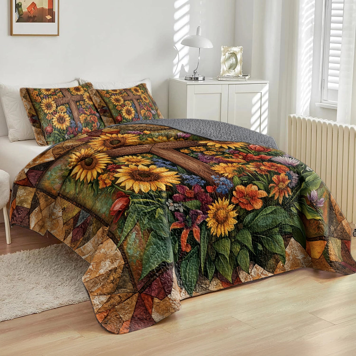 Shineful All Season Quilt 3-Piece Set - Faithful Sunflower