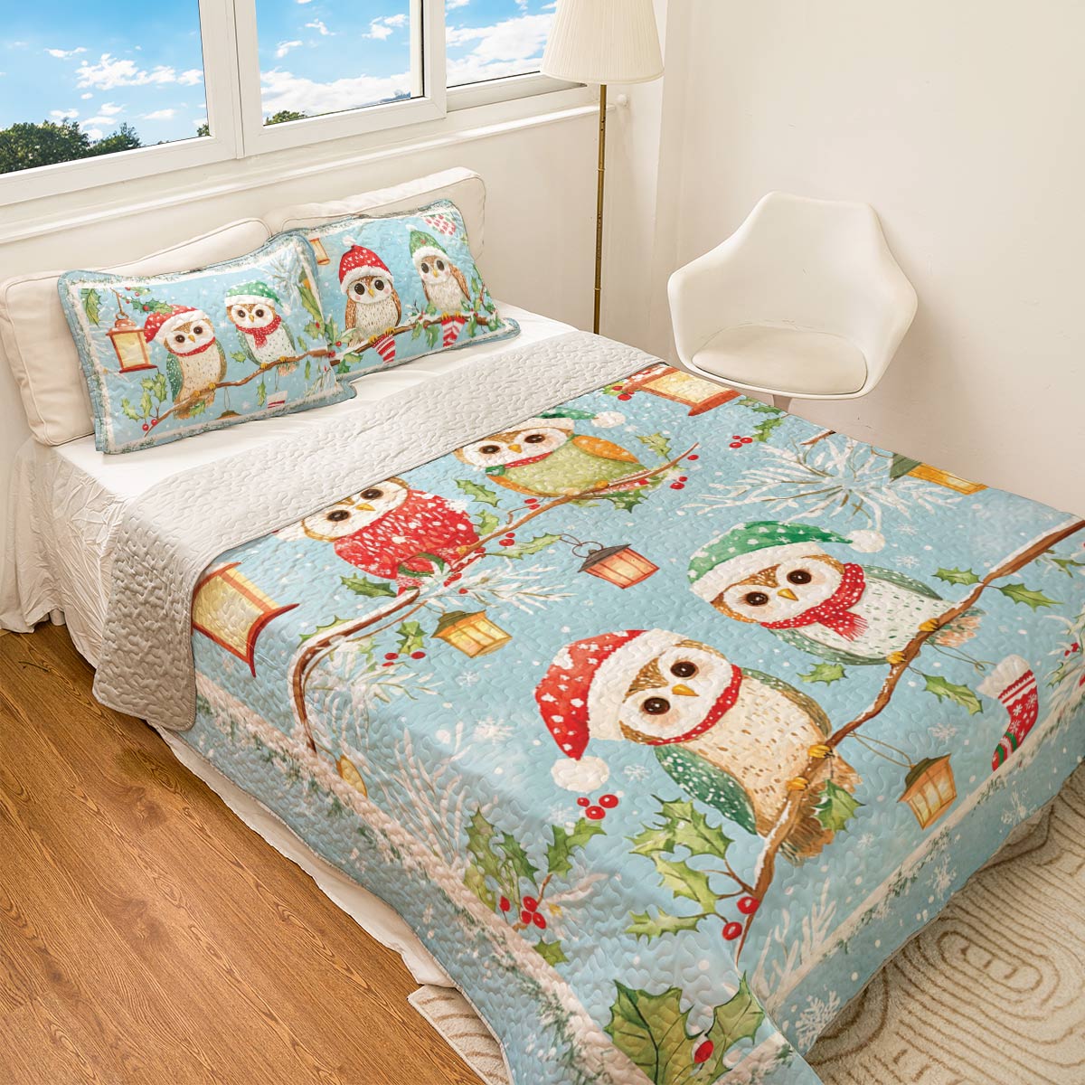 Shineful All Season Quilt 3-Piece Set Owl Christmas