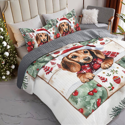 Shineful All Season Quilt 3-Piece Set Festive Dachshund