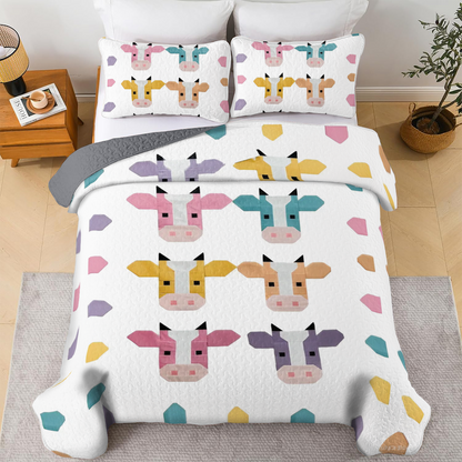 Shineful All Season Quilt 3-Piece Set - Colorful Cow