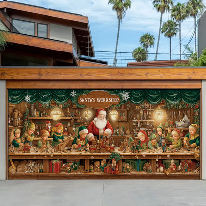 Shineful Garage Door Banner Decoration Santa’s Classic Toy Workshop