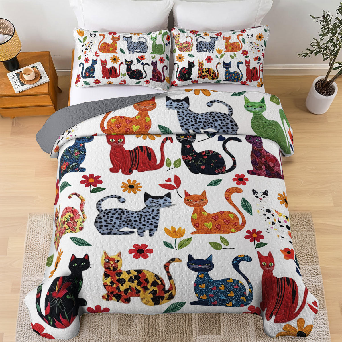 Shineful All Season Quilt 3-Piece Set Furry Feline