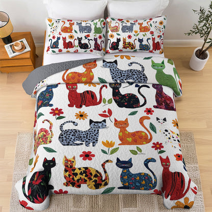 Shineful All Season Quilt 3-Piece Set Furry Feline