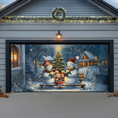 Shineful Garage Door Banner Decoration - Snowman Family Reading