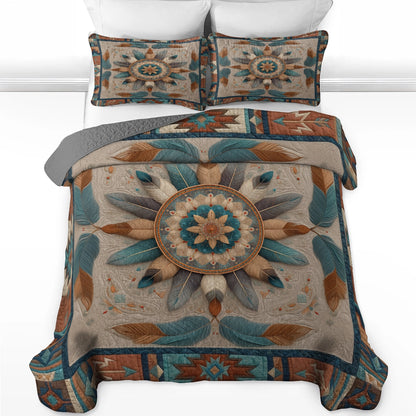 Shineful All Season Quilt 3-Piece Set Feather Mandala