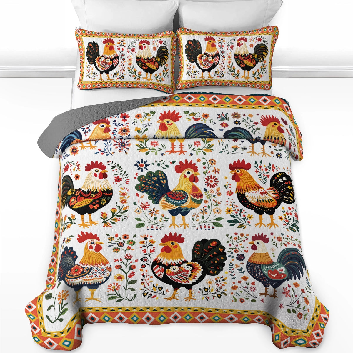Shineful All Season Quilt 3-Piece Set Folk Art Roosters