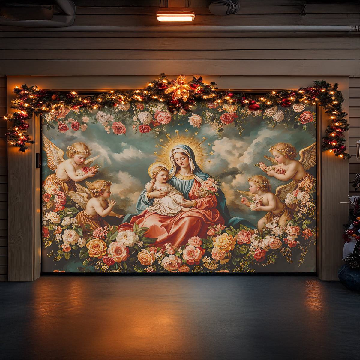 Shineful Garage Door Banner Decoration Halo Of Roses