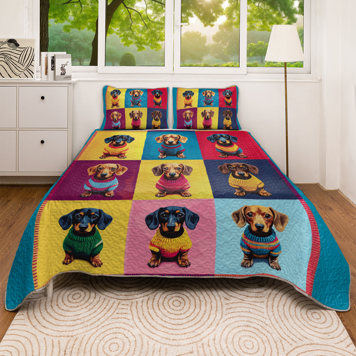 Shineful All Season Quilt 3-Piece Set Pop Art Dachshund