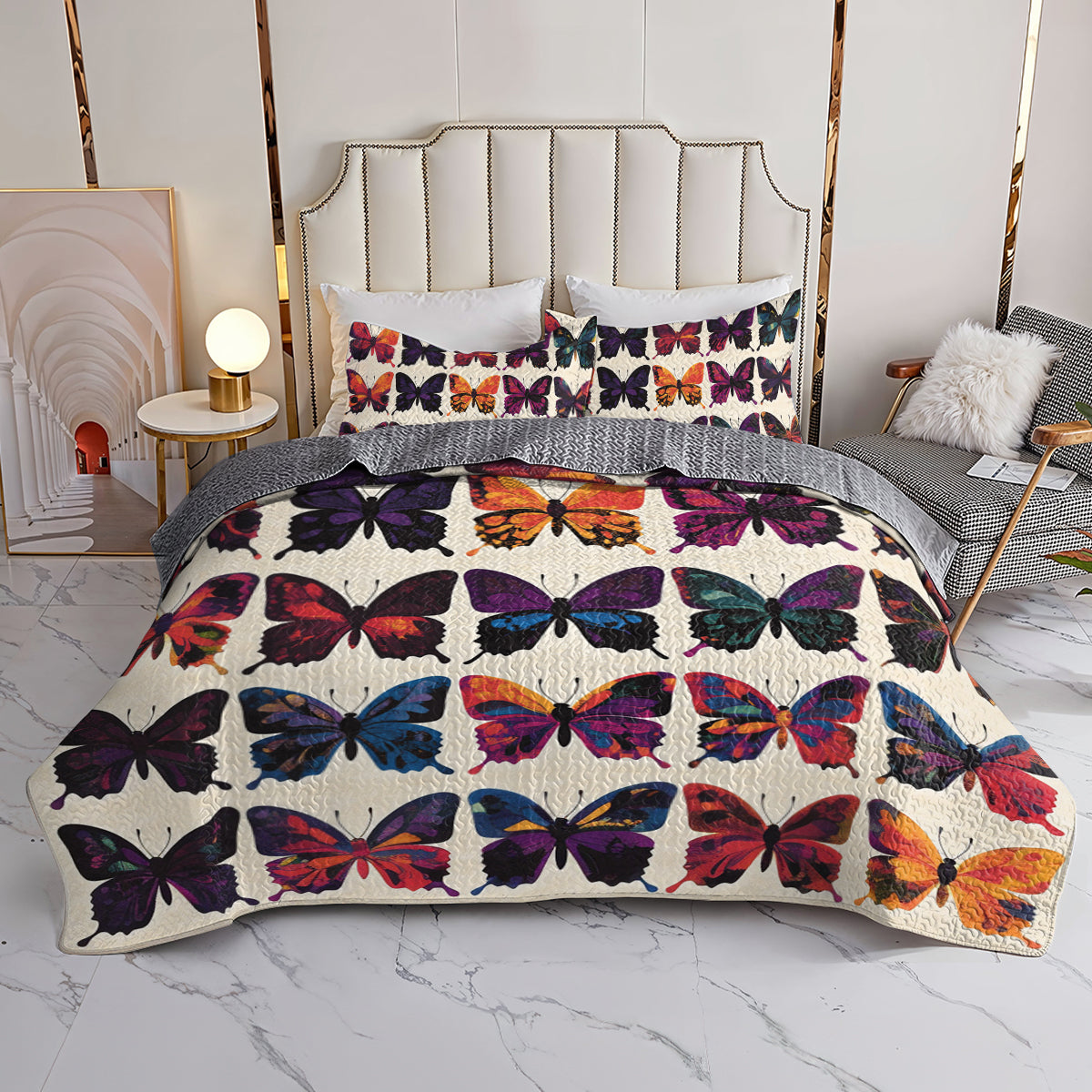 Shineful All Season Quilt 3-Piece Set Vibrant Butterfly