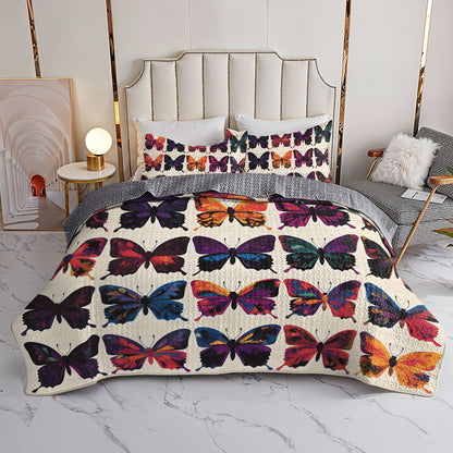 Shineful All Season Quilt 3-Piece Set Vibrant Butterfly