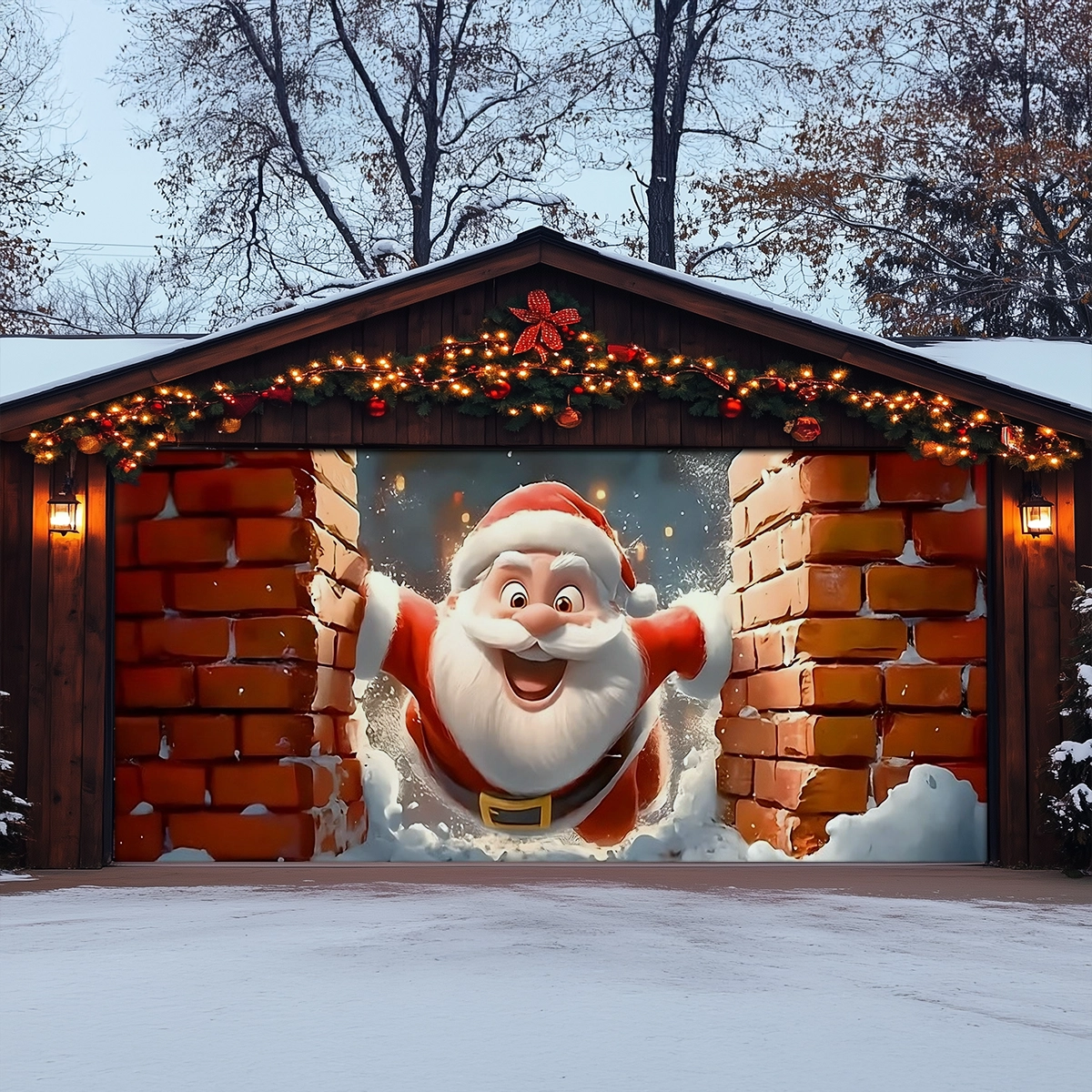 Shineful Garage Door Banner Decoration Santa’s Festive Breakthrough