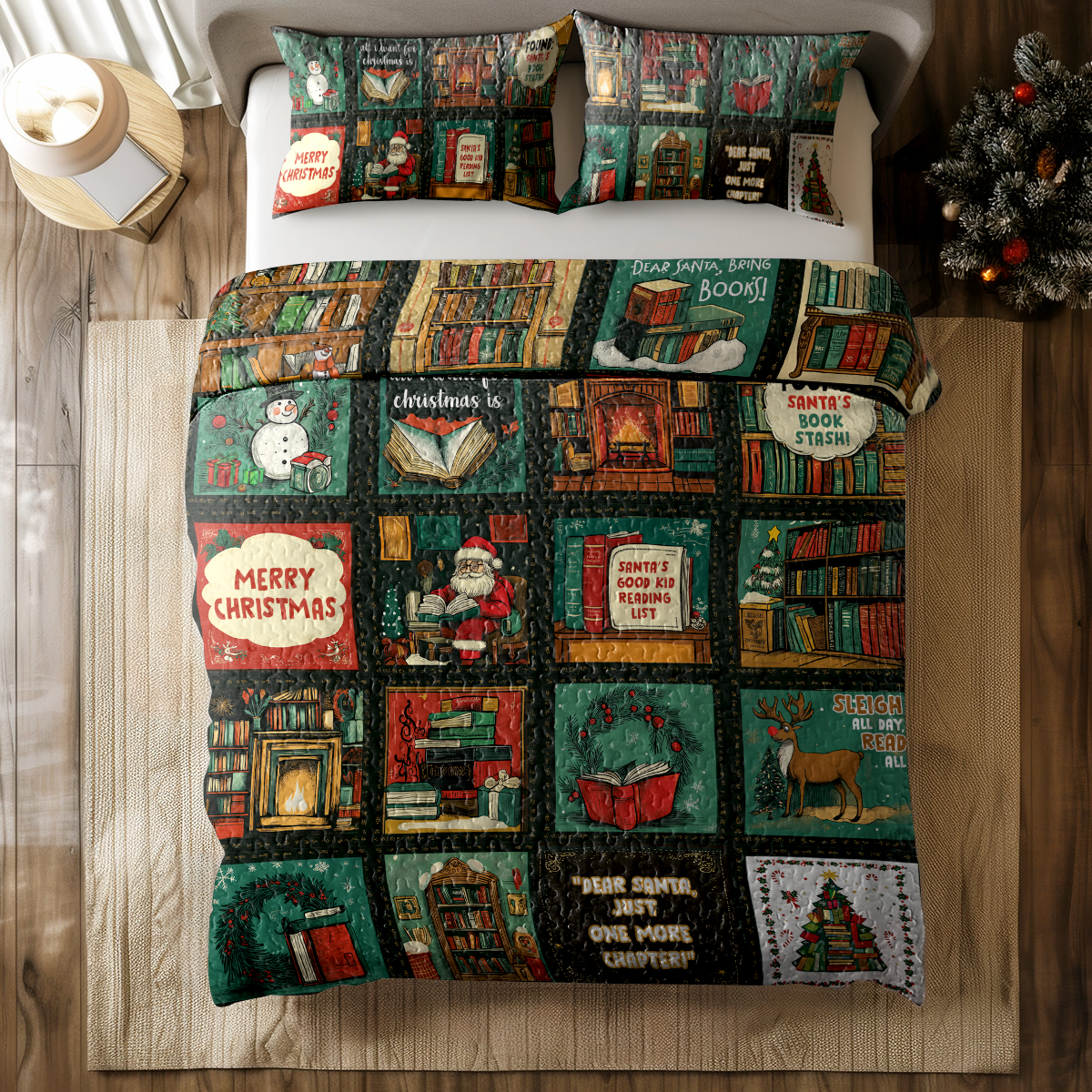 Shineful All Season Quilt 3-Piece Set Santa Reading Nook