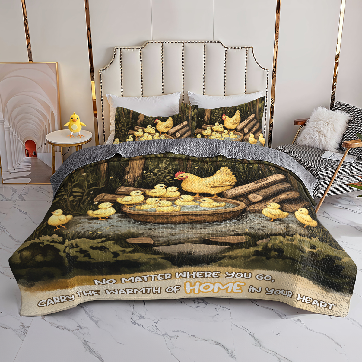 Shineful All Season Quilt 3-Piece Set Mama Hen & Baby Chicks