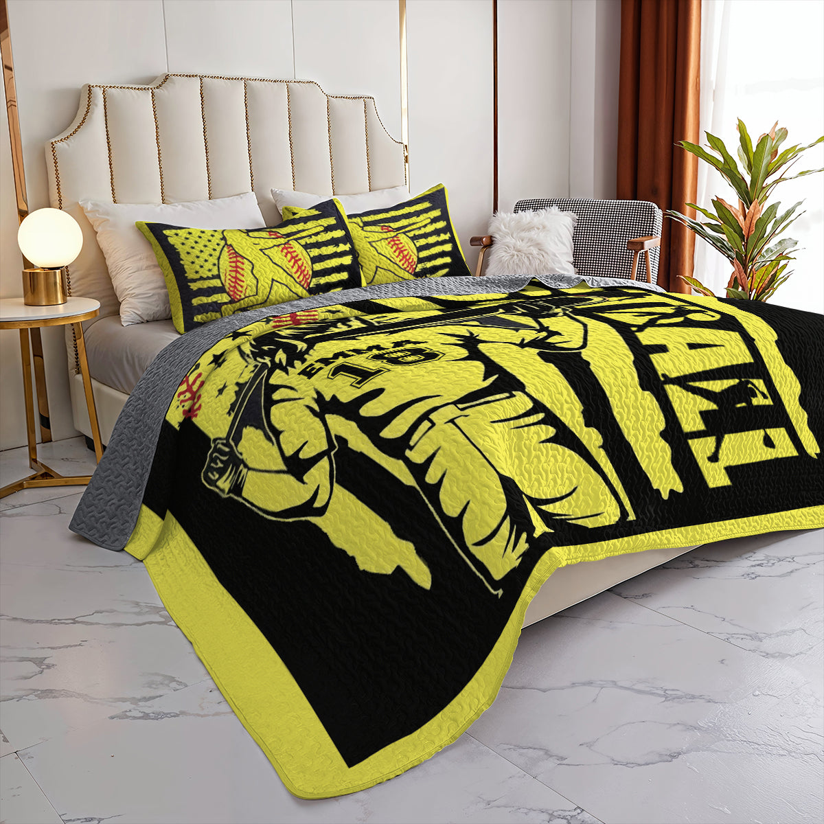 Shineful All Season Quilt 3-Piece Set Personalized Custom Softball Star