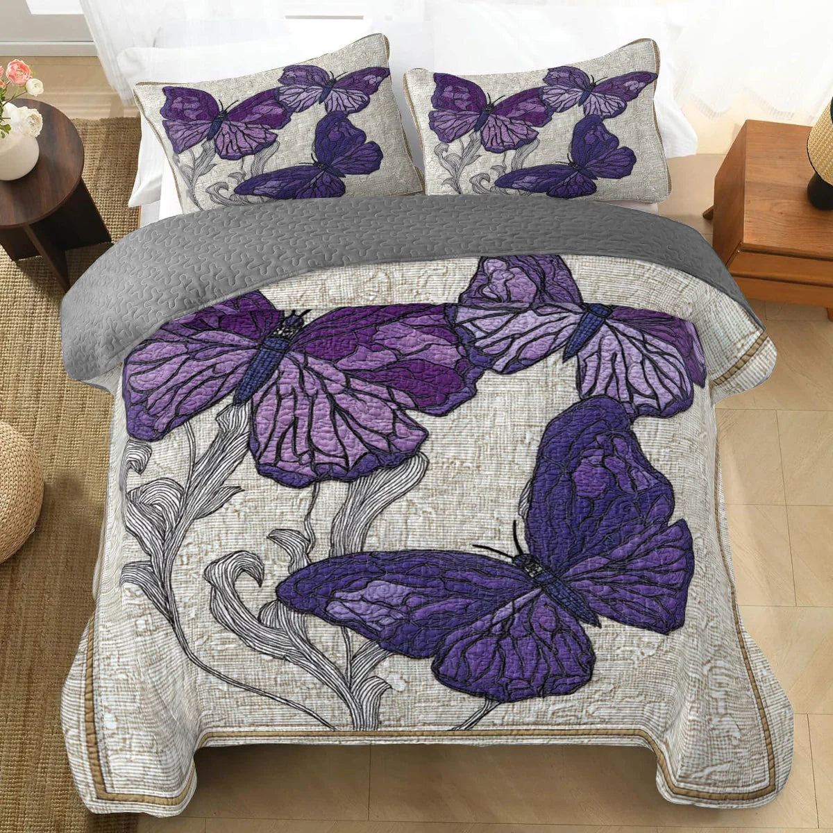 Shineful Quilt 3-Piece Set Violet Sketch of Serenity