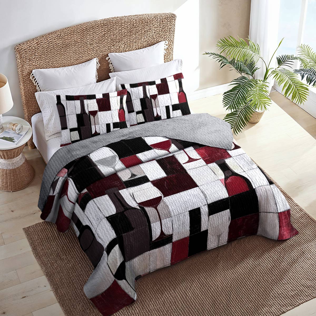 Shineful All Season Quilt 3-Piece Set Vivid Wine