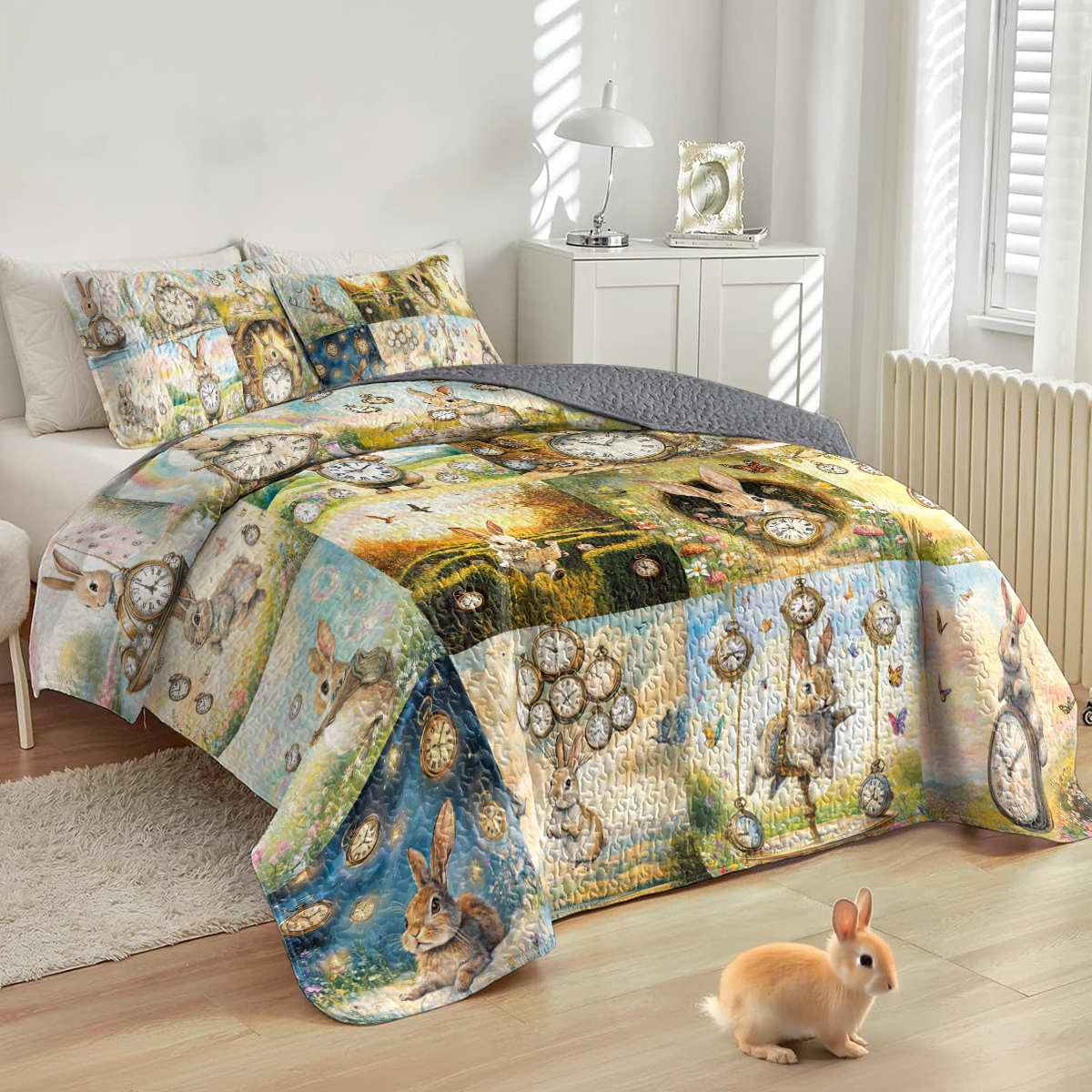 Shineful All Season Quilt 3-Piece Set Time Hoppers Rabbit