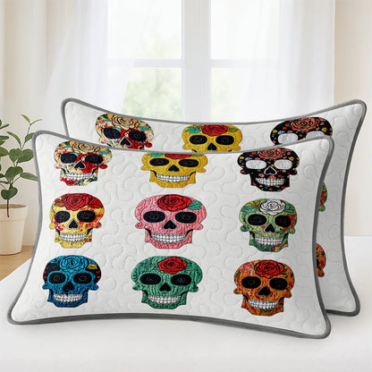 Shineful Quilt 3-Piece Set Colorful Sugar Skull Roses