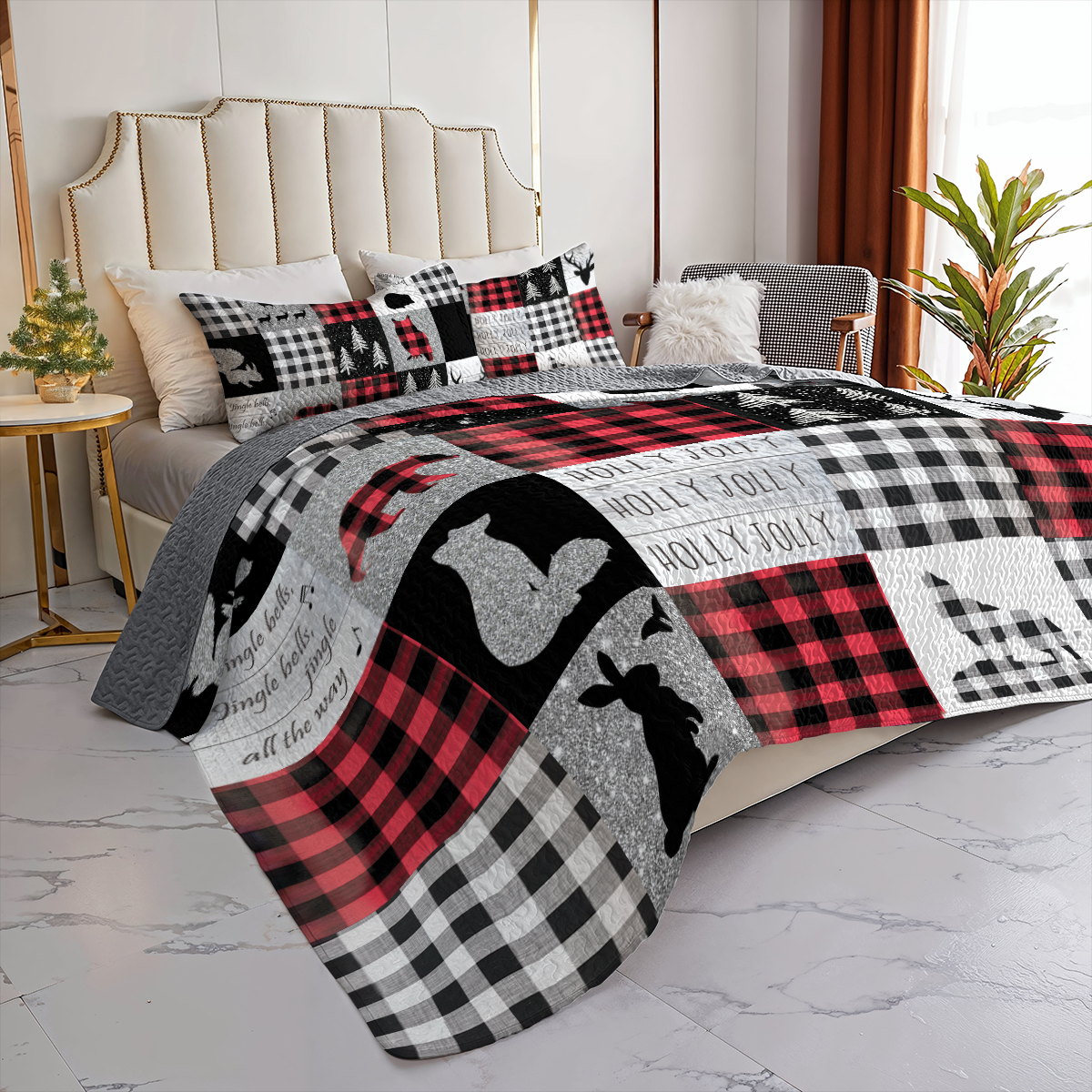 Shineful All Season Quilt 3-Piece Set Glittering Flannel Woodland