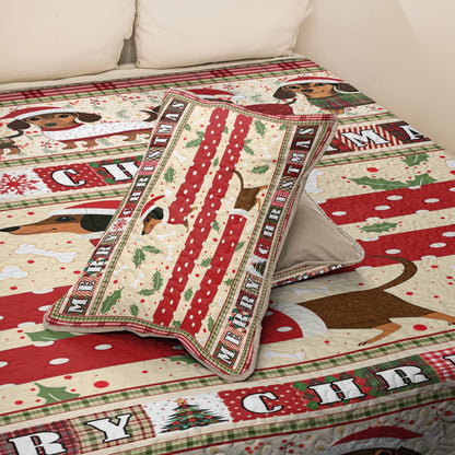 Shineful All Season Quilt 3-Piece Set - Christmas Playful Dachshund