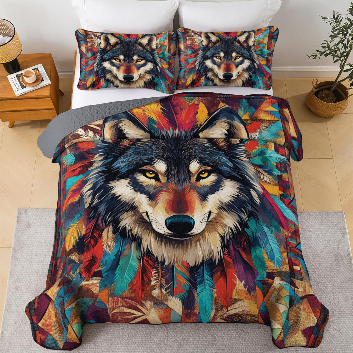 Shineful All Season Quilt 3-Piece Set Wild Spirit Wolf