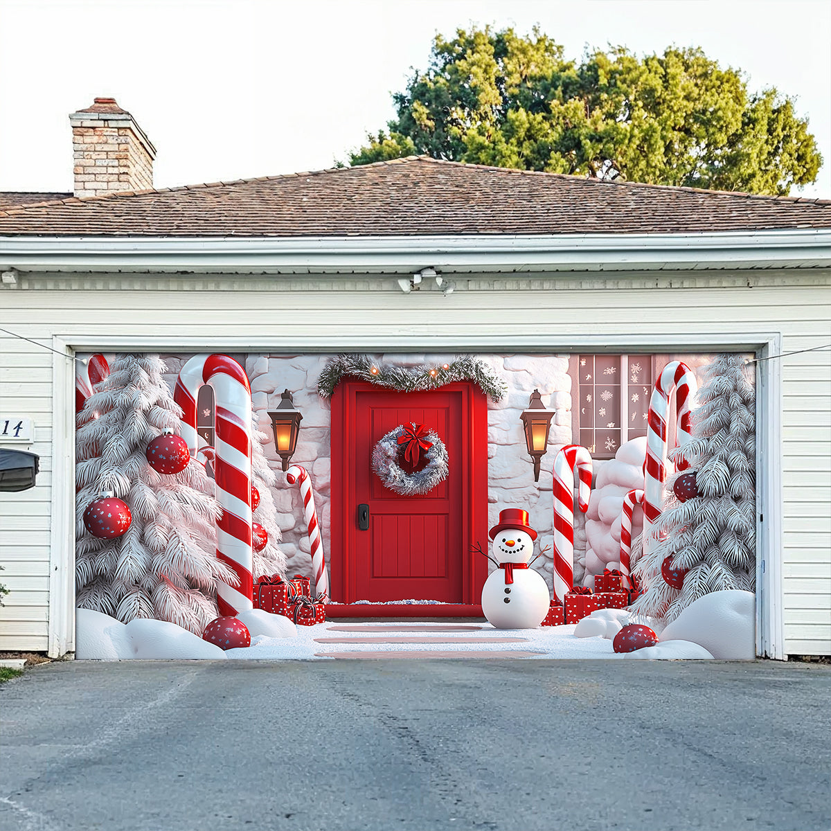 Shineful Garage Door Banner Decoration Snowman Candy Cane