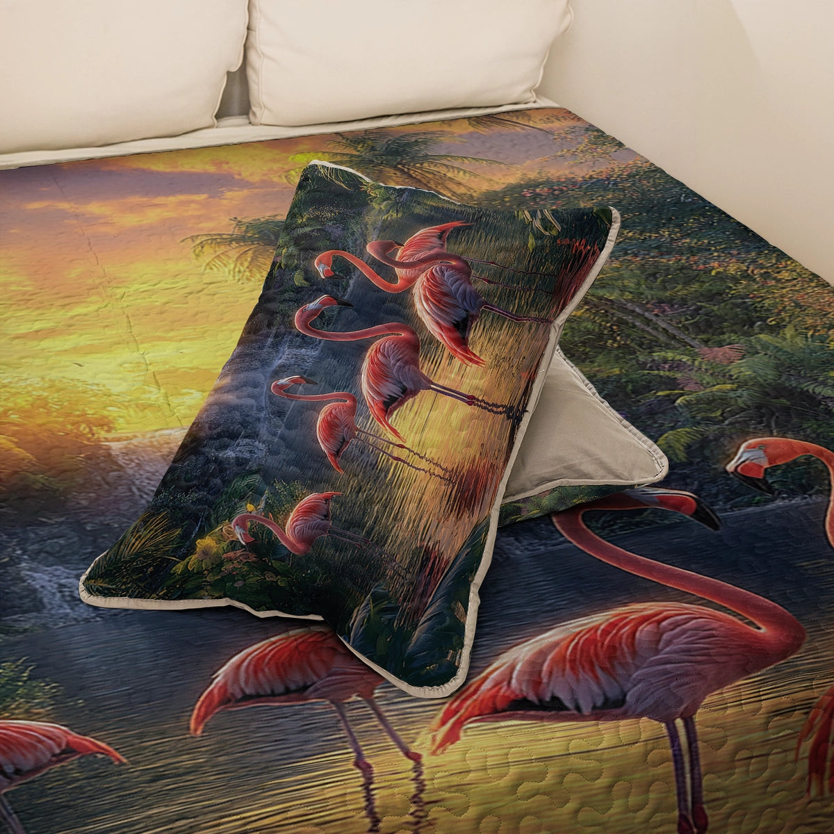 Shineful All Season Quilt 3-Piece Set - Fabulous Flamingos Paradise