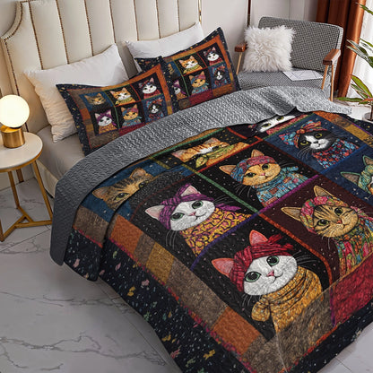 Shineful All Season Quilt 3-Piece Set - Retro Cat Charm