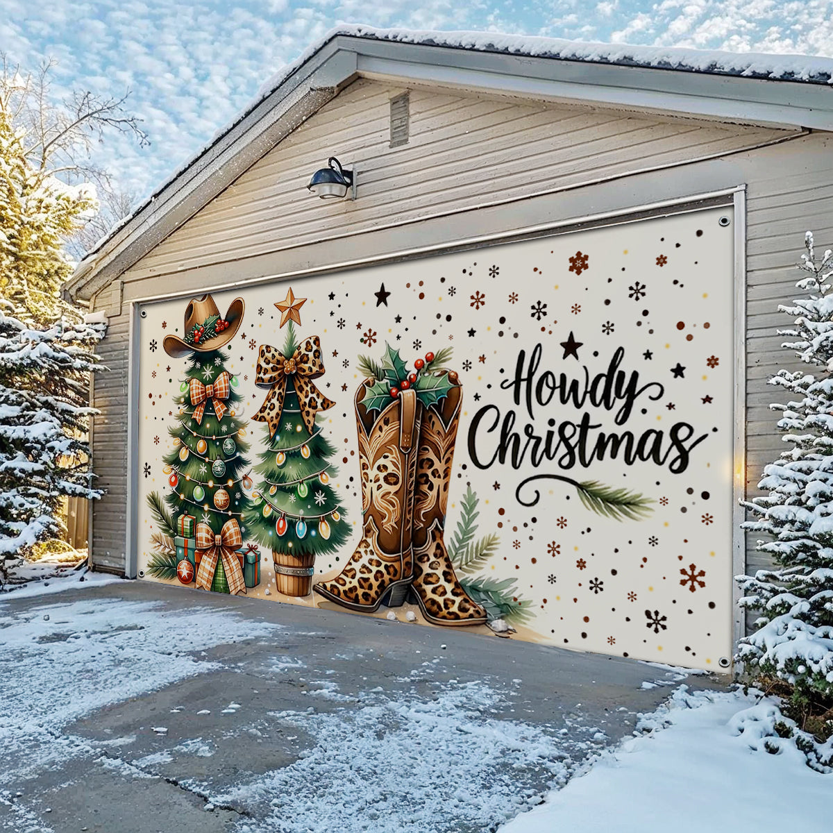 Shineful Garage Door Banner Decoration Howdy Christmas