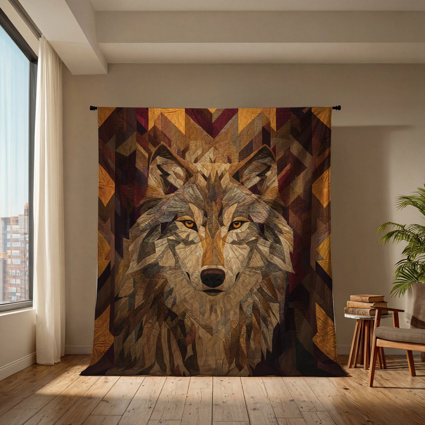 Shineful Flat Print Faux Quilt Blanket Spirit Wolf