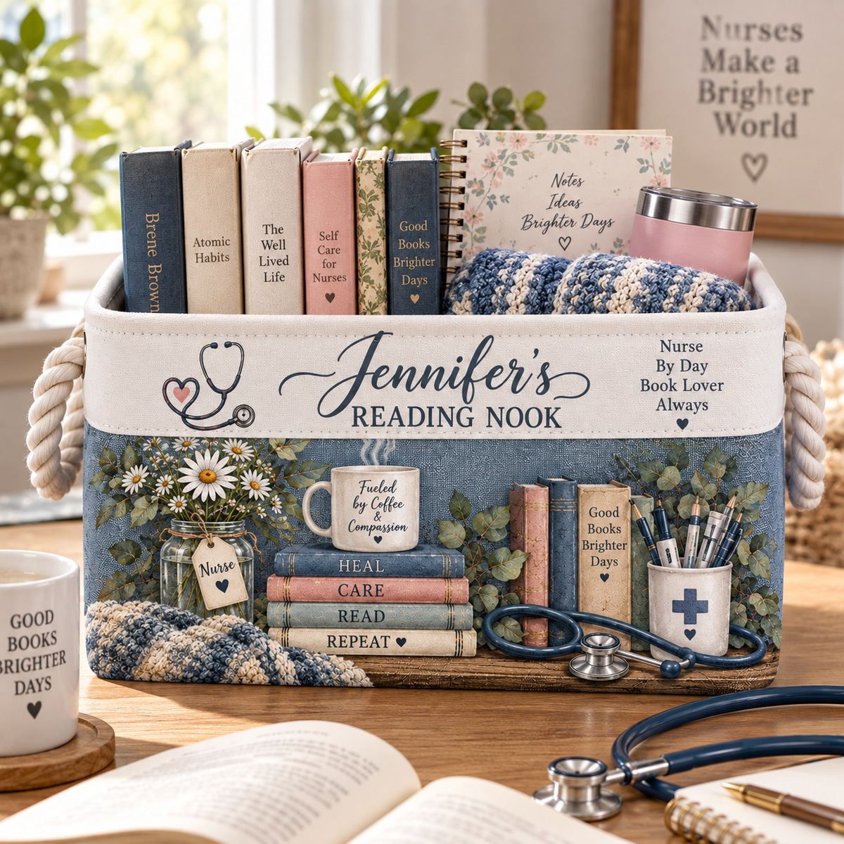 Shineful Personalized Nurse Book Book Basket